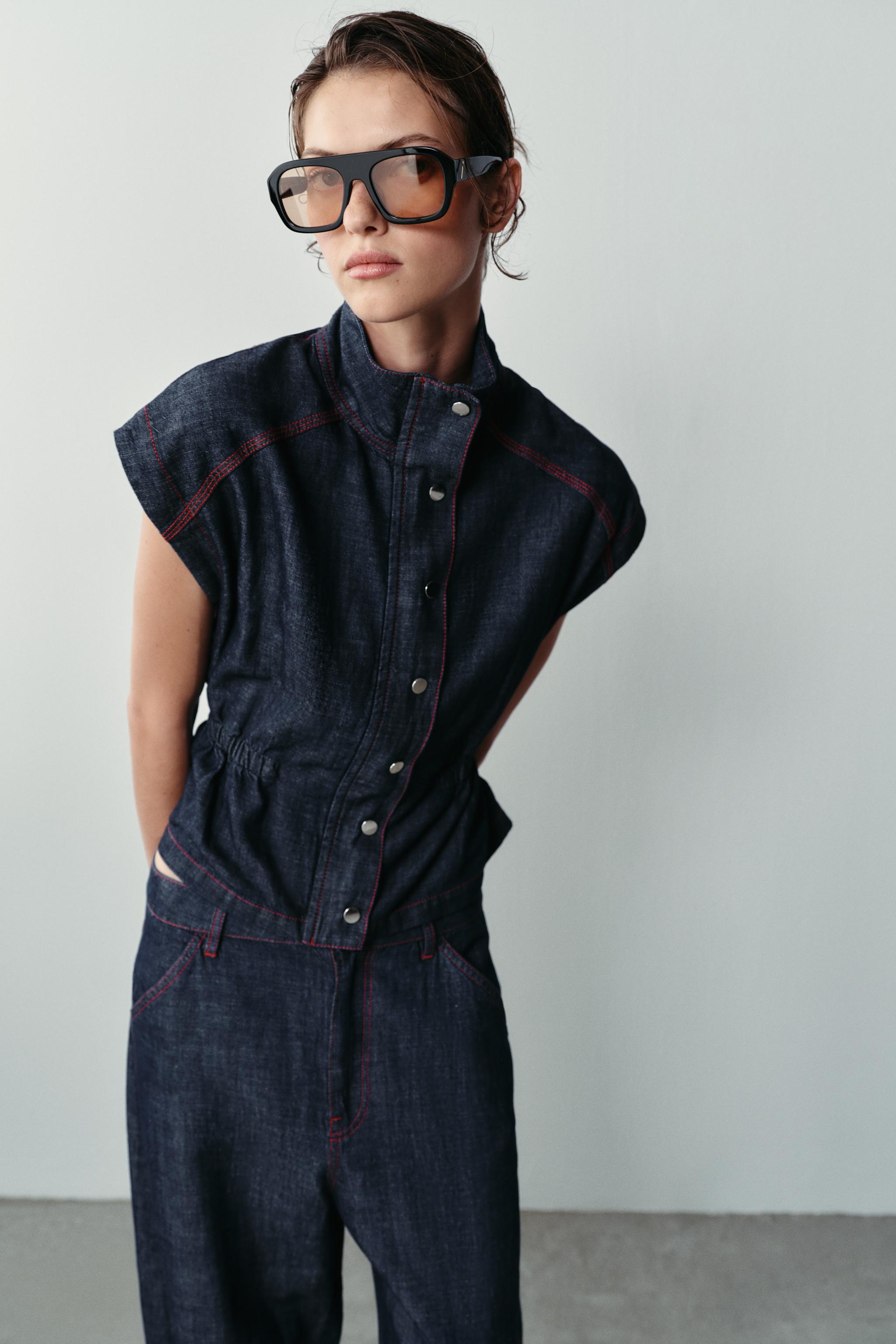 LINEN BARREL PANTS WITH CONTRAST TOPSTITCHING